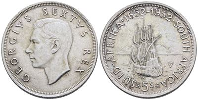 Sudafrica. Giorgio Vi (1936-1952). 5 Scellini 1940. Ag; 28,28gr; Km 41. Spl