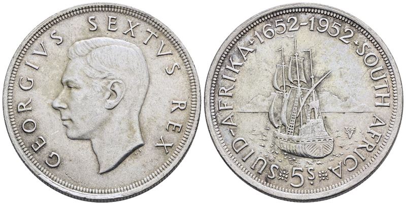 Sudafrica. Giorgio Vi (1936-1952). 5 Scellini 1940. Ag; 28,28gr; Km 41. Spl