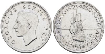 Sudafrica. Giorgio Vi (1936-1952). 5 Scellini 1940. Ag; 28,28gr; Km 41. Spl