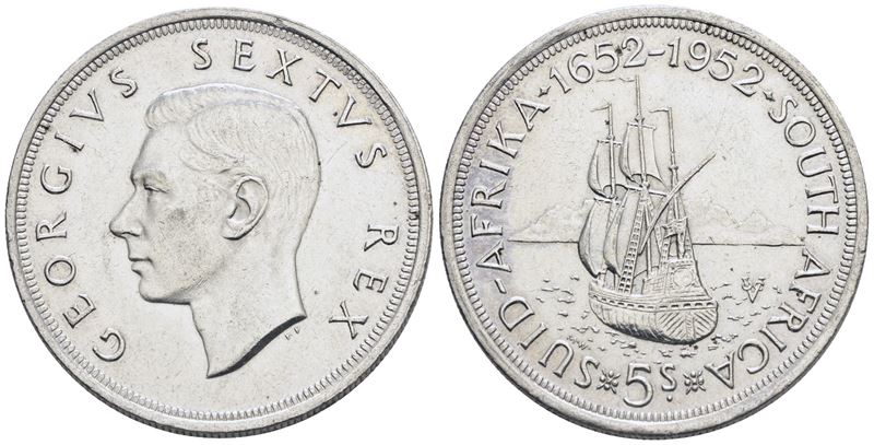 Sudafrica. Giorgio Vi (1936-1952). 5 Scellini 1940. Ag; 28,28gr; Km 41. Spl