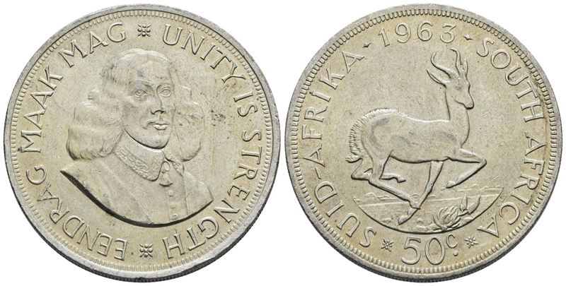 Sudafrica. Elisabetta II (1952-2022). 50 Cent 1963. Ag; 28,28gr; Km 62. Spl
