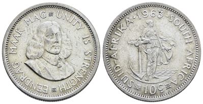 Sudafrica. Elisabetta II (1952-2022). 10 Cent 1963. Ag; 5,66gr; Km 60. Spl