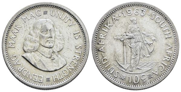 SUDAFRICA. Elisabetta II (1952-2022). 10 cent 1963. Ag; 5,66gr; KM 60. SPL