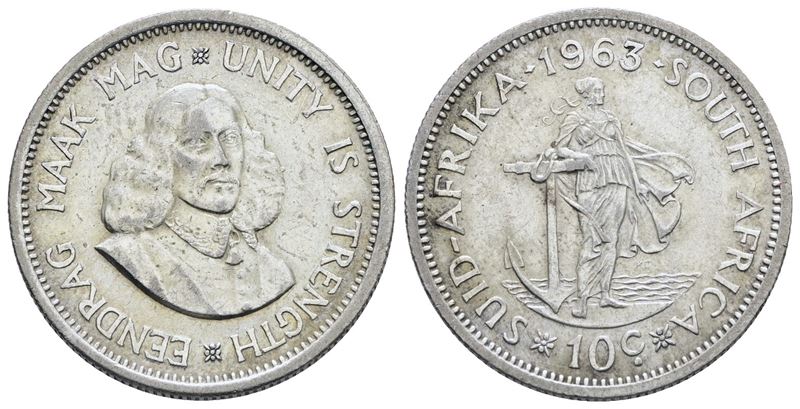 Sudafrica. Elisabetta II (1952-2022). 10 Cent 1963. Ag; 5,66gr; Km 60. Spl