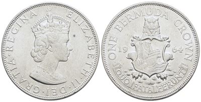 Bermuda. Elisabetta II (1952-2022). Corona 1964. Ag; 22,62gr; Km 14. Qfdc