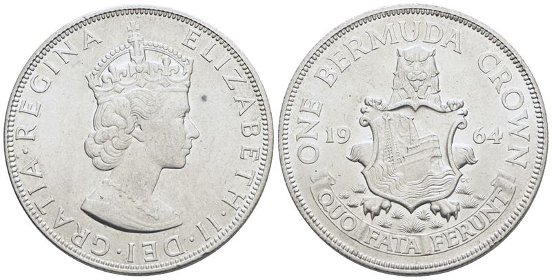 Bermuda. Elisabetta II (1952-2022). Corona 1964. Ag; 22,62gr; Km 14. Qfdc