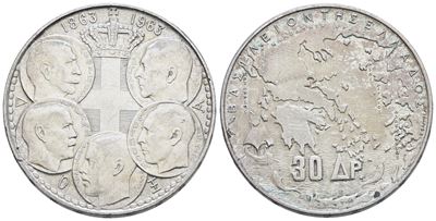 Grecia. Paolo i (1954-1965). 30 Dracme 1963. Ag; 18gr; Km 86. Spl