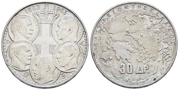 GRECIA. Paolo I (1954-1965). 30 dracme 1963. Ag; 18gr; KM 86. SPL