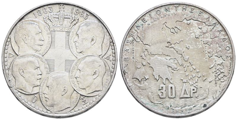Grecia. Paolo i (1954-1965). 30 Dracme 1963. Ag; 18gr; Km 86. Spl