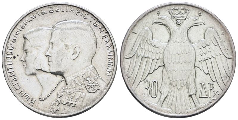 Grecia. Paolo i (1954-1965). 30 Dracme 1964. Ag; 12gr; Km 87. Spl