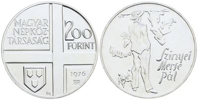 Ungheria. 200 Fiorini 1976. Pal Szinyei Merse. Km 608; Ag; 28gr. Fdc
