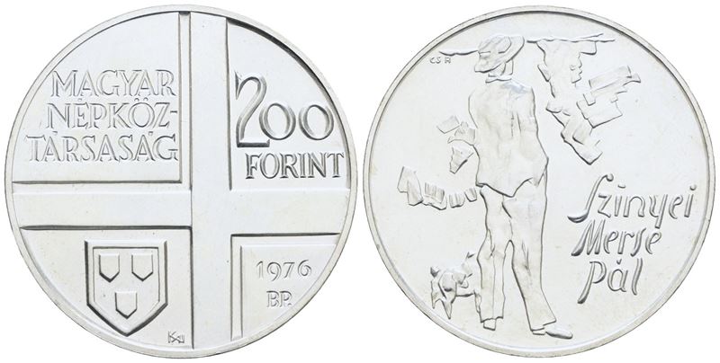 Ungheria. 200 Fiorini 1976. Pal Szinyei Merse. Km 608; Ag; 28gr. Fdc