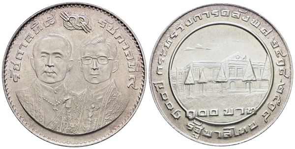 THAILANDIA. Rama IX (1947-1986). 100 bath 1975. Centenario ministero delle finanze. Ag. 25gr; Y 106. FDC