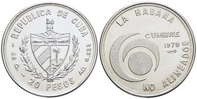 Cuba. 20 Pesos 1979. 6 Vertice dei Paesi Non Allineati. Ag; 26gr; Km 44. Fdc
