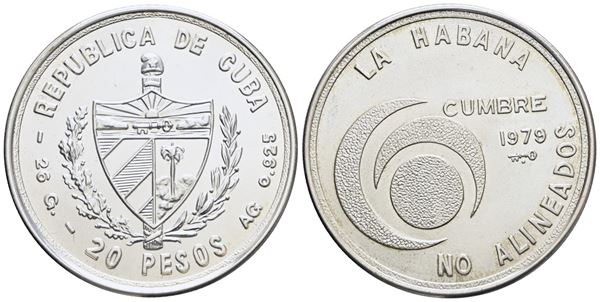 CUBA. 20 pesos 1979. 6 vertice dei paesi non allineati. Ag; 26gr; KM 44. FDC