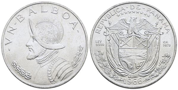 PANAMA. 1 balboa 1966. Ag; 26,73gr; KM 27. qFDC