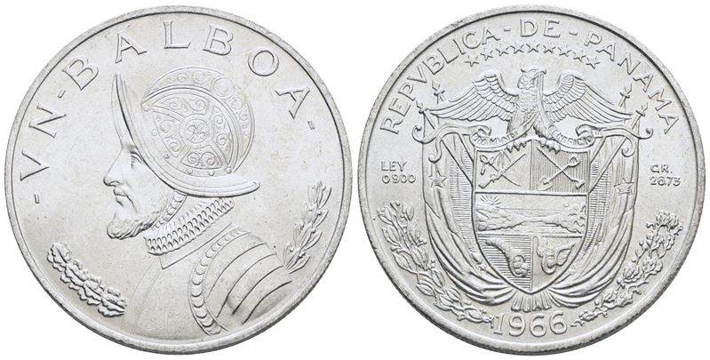 Panama. 1 Balboa 1966. Ag; 26,73gr; Km 27. Qfdc