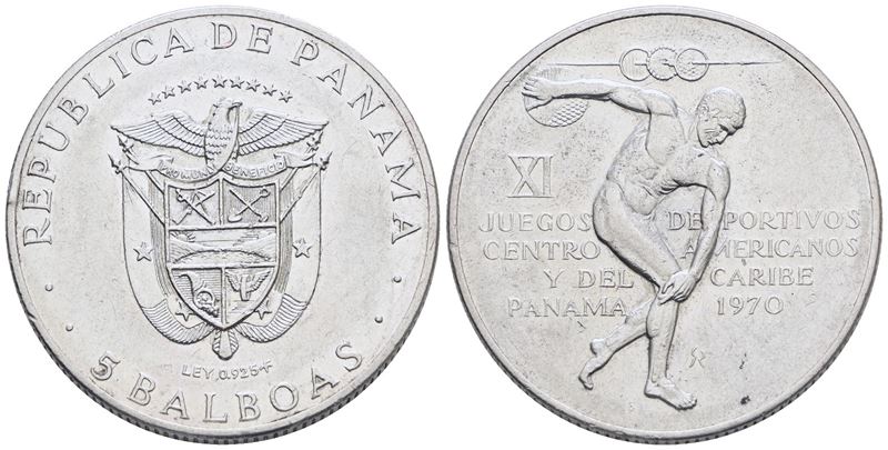 Panama. 5 Balboa. per gli XI Giochi Olimpici Centramericani e Caraibici. Km 28; Ag; 35,7gr. Spl