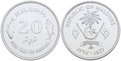 Maldive. 20 Rupie Rufiyaa 1977. Fao. Ag; 28,28gr. Km 56. Fdc