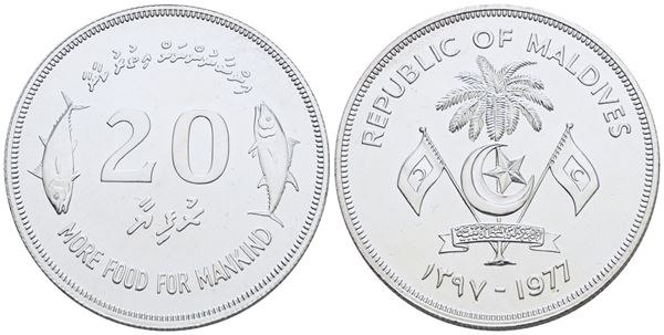 MALDIVE. 20 rupie rufiyaa 1977. FAO. Ag; 28,28gr. KM 56. FDC