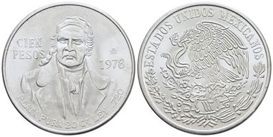 Messico. 100 Pesos 1978. Ag; 27,78gr; Km 483. Qfdc