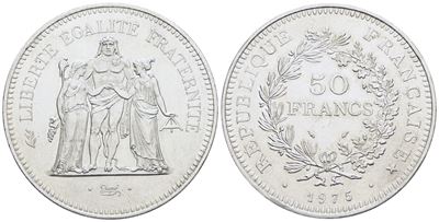 Francia. 50 Franchi 1975. Ag. 30gr; Km 941. Fdc