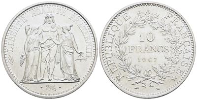 Francia. 10 Franchi 1967. Ag; 25gr; Km 932. Fdc