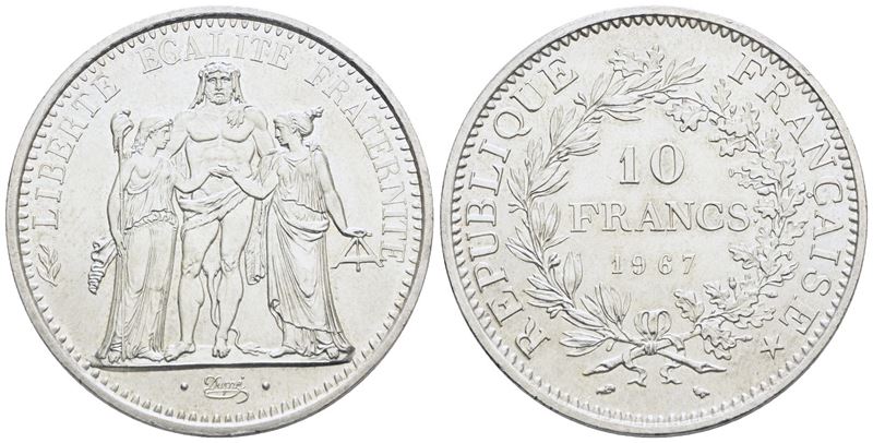 Francia. 10 Franchi 1967. Ag; 25gr; Km 932. Fdc