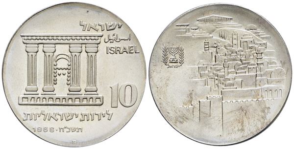 ISRAELE. 10 lirot 1968. KM 51; Ag; 26gr. FDC