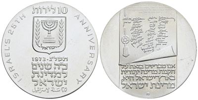 Israele. 10 Lirot 1973. Km 71; Ag; 26gr. Fdc
