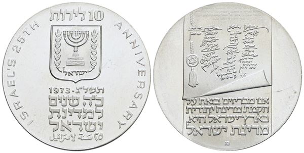ISRAELE. 10 lirot 1973. KM 71; Ag; 26gr. FDC