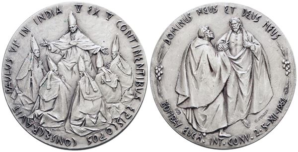 VATICANO. Paolo VI (1963-1978). Medaglia Viaggio in India 1964. Opus: Manfrini, Senesi. Ag. 44,5mm; 42gr. FDC