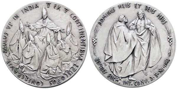 VATICANO. Paolo VI (1963-1978). Medaglia Viaggio in India 1964. Opus: Manfrini, Senesi. Ag. 44,5mm; 42gr. FDC