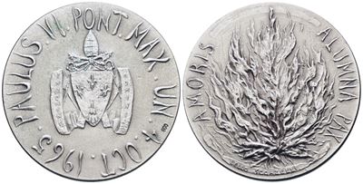 Vaticano. Paolo Vi (1963-1978). Medaglia 1965 "viaggio Nazioni Unite". Ag. 44mm; 43,4gr. Fdc