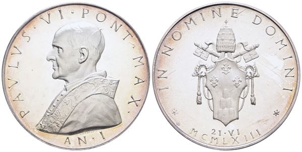 VATICANO. Paolo VI (1963-1978). Medaglia 1963 "Elezione al pontificato". Ag. 44mm; 33gr. FDC