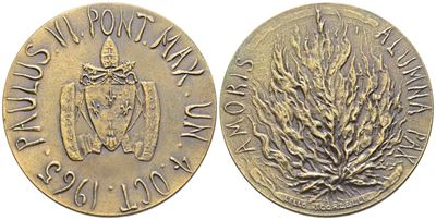 Vaticano. Paolo Vi (1963-1978). Medaglia 1965 "viaggio Nazioni Unite". Ae. 44mm; Fdc