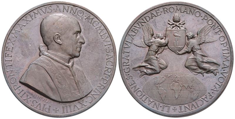 Vaticano. Pio XII (1939-1958), Medaglia 1956 "omaggio del Mondo al Pontificato". Ae; 44mm; Fdc