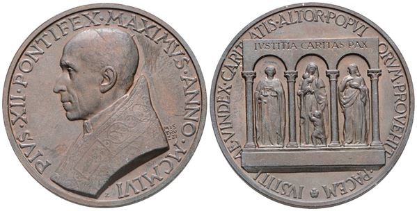 VATICANO. Pio XII (1939-1958), Medaglia 1956 "Per gli 80 anni del pontefice". Ae; 44mm; FDC