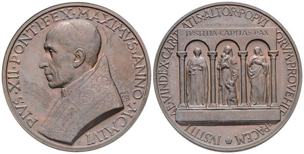VATICANO. Pio XII (1939-1958), Medaglia 1956 "Per gli 80 anni del pontefice". Ae; 44mm; FDC