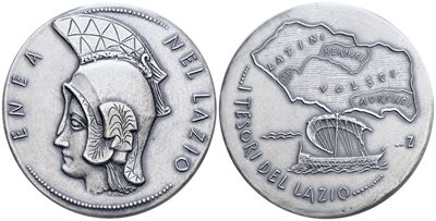 Repubblica Italiana. Medaglia "enea - i Tesori del Lazio". Ag; 50mm; 59gr. Fdc