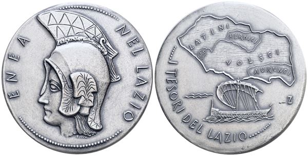 REPUBBLICA ITALIANA. Medaglia "Enea - I tesori del Lazio". Ag; 50mm; 59gr. FDC