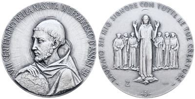 Repubblica Italiana. Medaglia 1981 "VIII Centenario della Nascita di San Francesco D'assisi". Ag;...