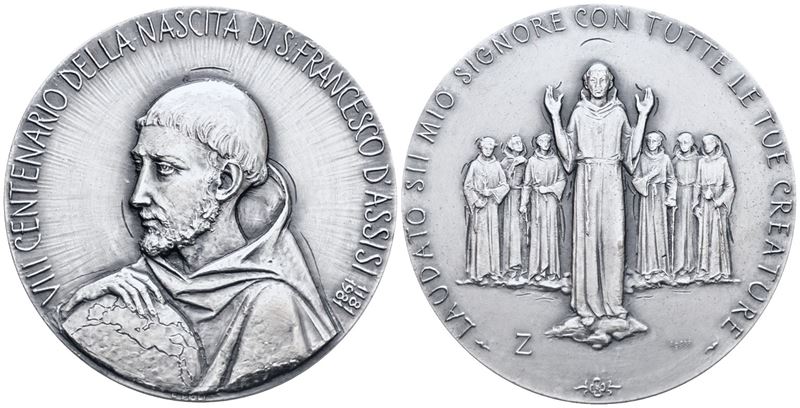 Repubblica Italiana. Medaglia 1981 "VIII Centenario della Nascita di San Francesco D'assisi". Ag;...