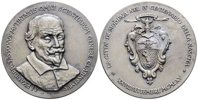 Repubblica Italiana. Medaglia 1965 - Modena "IV Centenario della Nascita di Alessandro Tassoni". ...