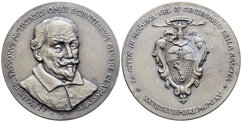 Repubblica Italiana. Medaglia 1965 - Modena "IV Centenario della Nascita di Alessandro Tassoni". ...