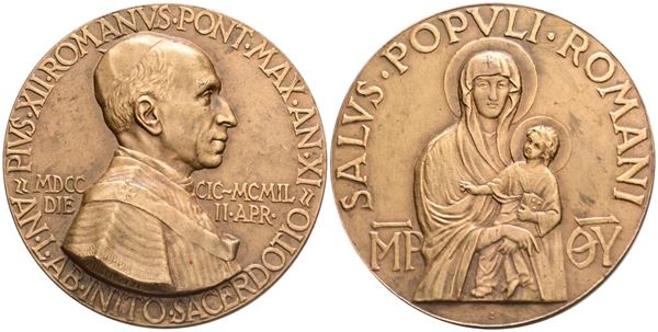 VATICANO. Pio XII (1939-1958). Medaglia 1949 per li 50 anni di sacerdozio. Opus: Mistruzzi. Ae; 60,5mm; qFDC