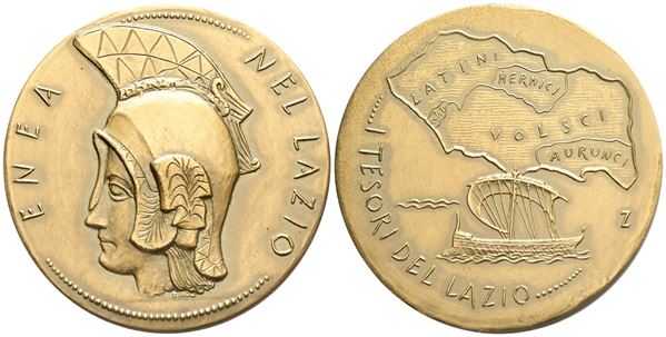 REPUBBLICA ITALIANA. Medaglia "Enea - I tesori del Lazio". Ae; 50mm; FDC