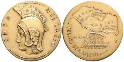 Repubblica Italiana. Medaglia "enea - i Tesori del Lazio". Ae; 50mm; Fdc