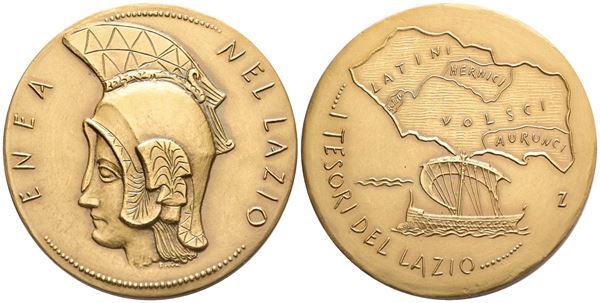REPUBBLICA ITALIANA. Medaglia "Enea - I tesori del Lazio". Ae; 50mm; FDC