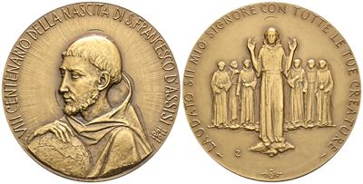 Repubblica Italiana. Medaglia 1981 "VIII Centenario della Nascita di San Francesco D'assisi". Ae;...